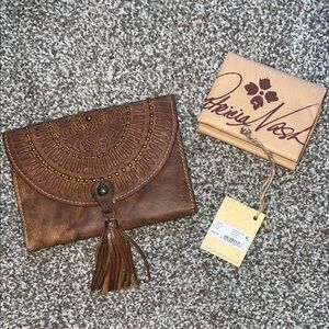 Patricia Nash Brown Leather Wristlet with Rustic Charm